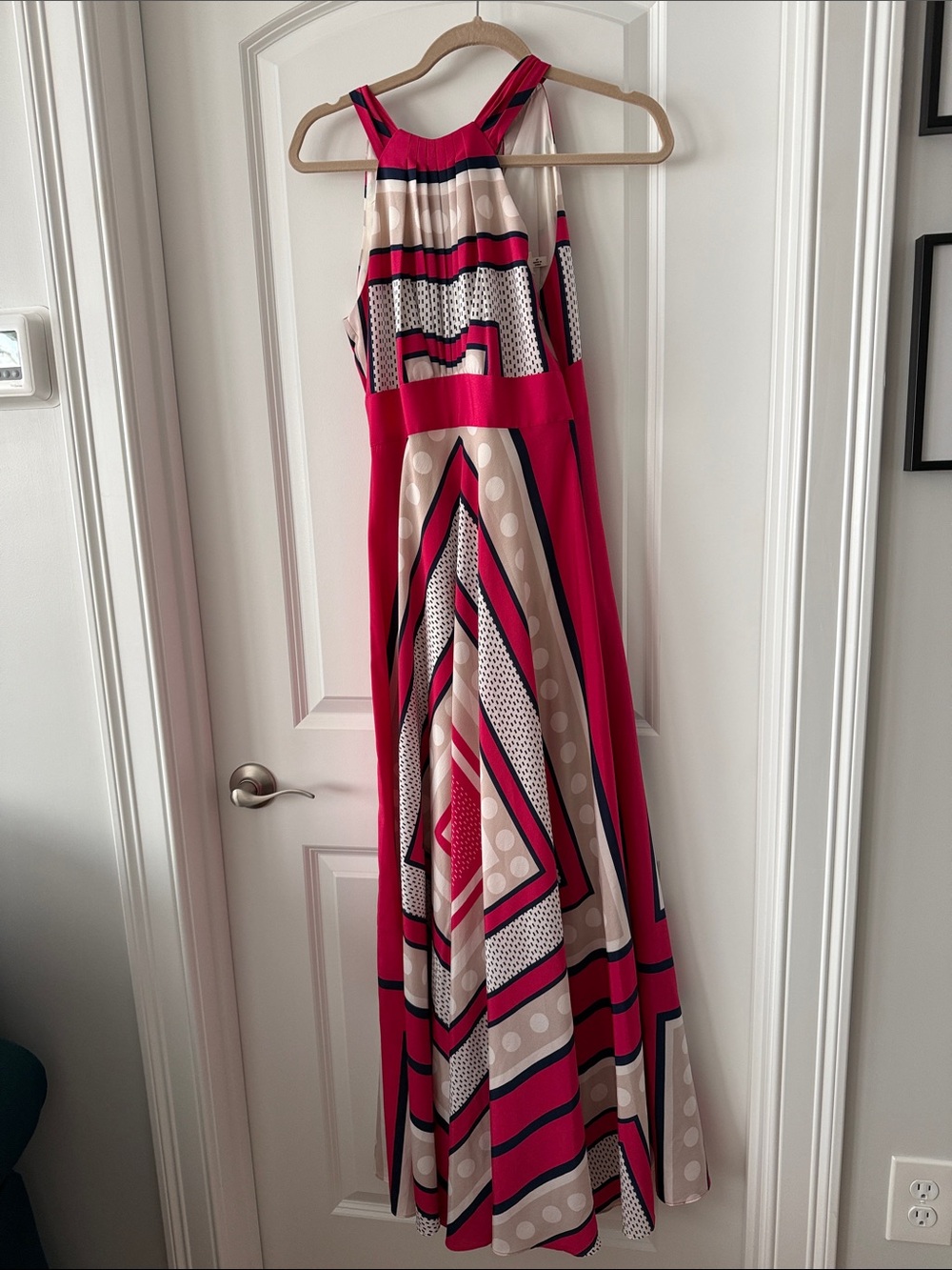 Eliza J Pink, Cream & Navy Geometric Maxi Dress